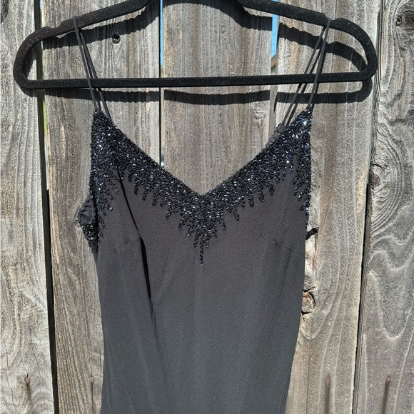 J Kara Black Silver Beaded Asymmetrical Cami Dress With V Neck size 8 like new - Picture 5 of 15